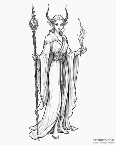Tat tattoo sketch, elegant elf with pointed e... - эскиз тату (№1753298359_0, 23.07.2025 19:19) — Tatufoto.com