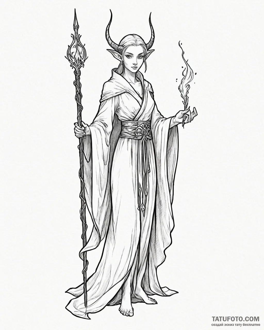 Tat tattoo sketch, elegant elf with pointed e... - эскиз тату (№1753298359_0, 23.07.2025 19:19) — Tatufoto.com