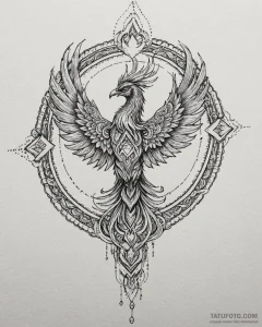 Tat tattoo sketch, mystical phoenix with flam... - эскиз тату (№1753299210_0, 23.07.2025 19:33) — Tatufoto.com