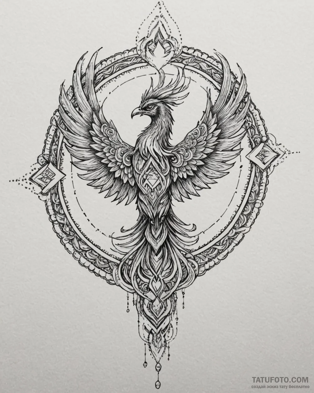 Tat tattoo sketch, mystical phoenix with flam... - эскиз тату (№1753299210_0, 23.07.2025 19:33) — Tatufoto.com