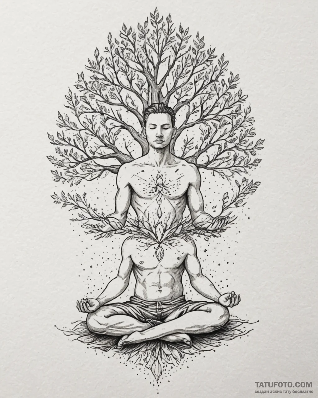 Tat tattoo sketch, yogi with aura glow medita... - эскиз тату (№1753299479_0, 23.07.2025 19:37) — Tatufoto.com