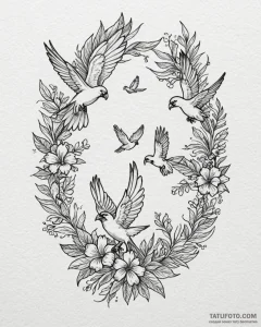 Tattoo sketch, lilo with tropical birds flyin... - эскиз тату (№1753299647_0, 23.07.2025 19:40) — Tatufoto.com