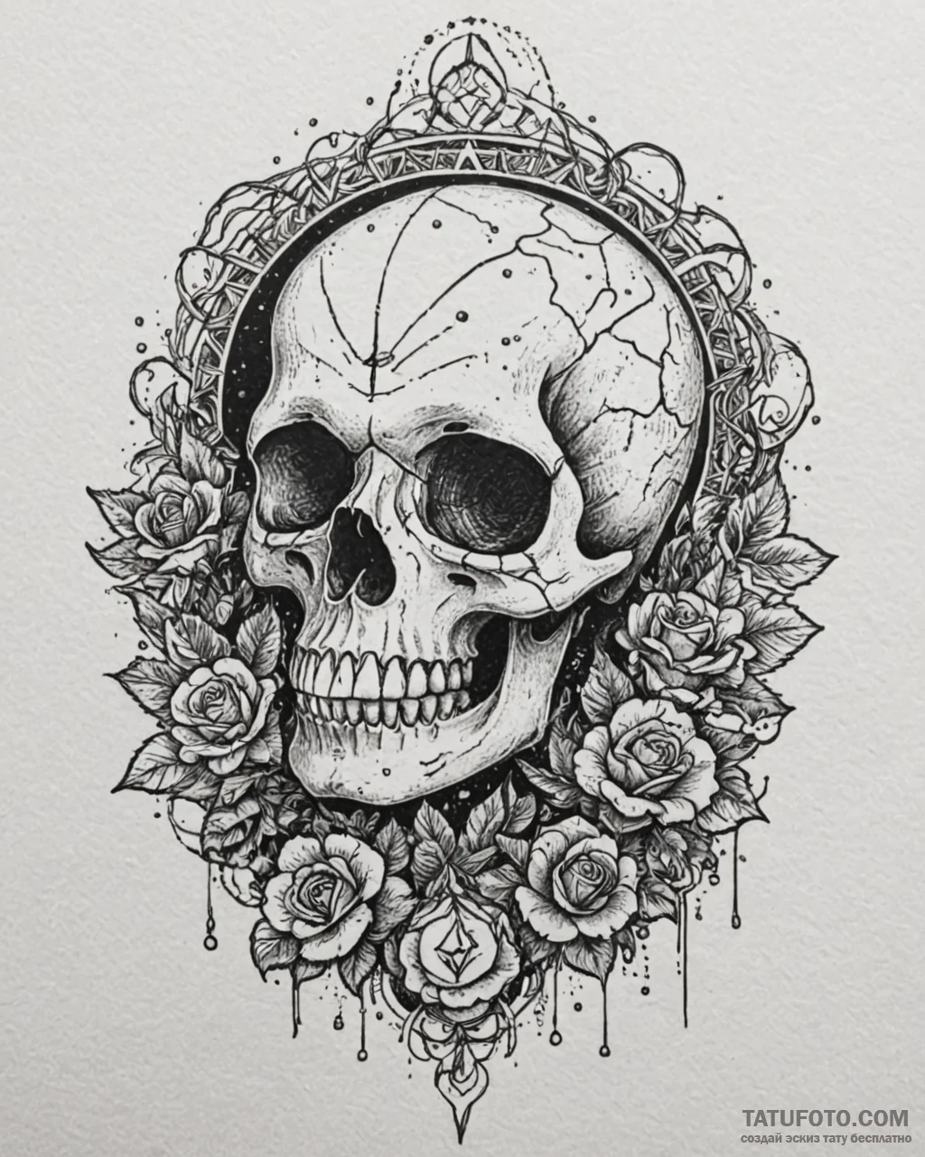 Tat tattoo sketch, skull decorated with occul… — эскиз тату (№1753299903_0, 23.07.2025 19:45) — Tatufoto.com