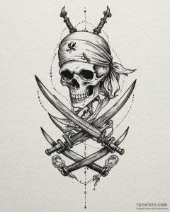 Tat tattoo sketch, pirate skull with crossed... - эскиз тату (№1753300072_0, 23.07.2025 19:47) — Tatufoto.com
