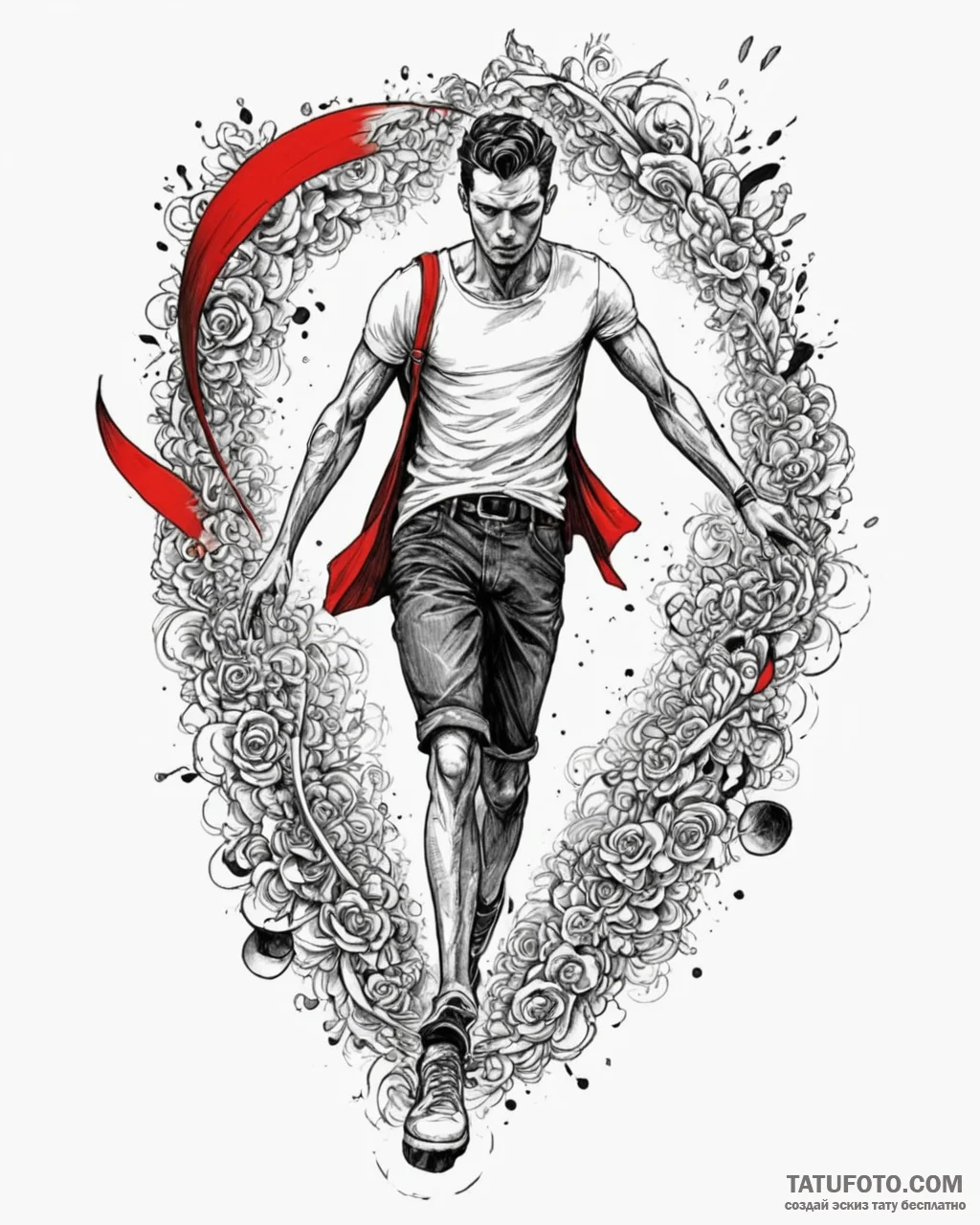 Tat tattoo sketch, actor stepping onto stage… — эскиз тату (№1753300243_0, 23.07.2025 19:50) — Tatufoto.com