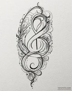 Tattoo sketch, musical notes flowing in elega... - эскиз тату (№1753300327_0, 23.07.2025 19:52) — Tatufoto.com