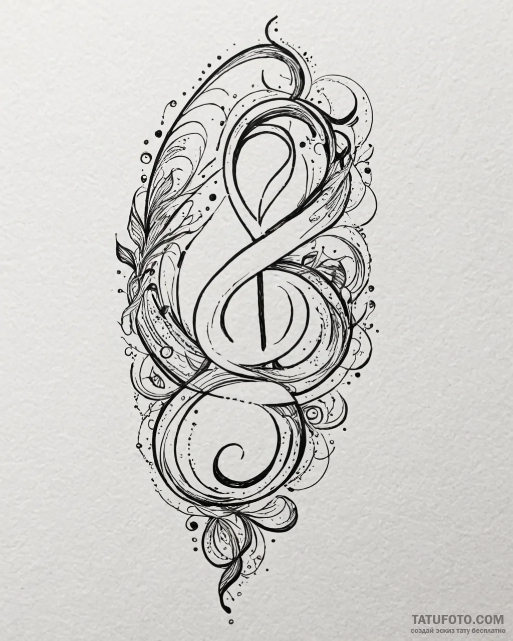 Tattoo sketch, musical notes flowing in elega… — эскиз тату (№1753300327_0, 23.07.2025 19:52) — Tatufoto.com