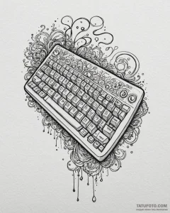 Tat tattoo sketch, streamer’s keyboard with g... - эскиз тату (№1753301203_0, 23.07.2025 20:06) — Tatufoto.com