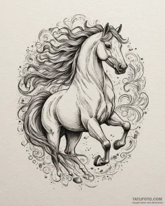 Tattoo sketch, wild horse galloping with wind... - эскиз тату (№1753301293_0, 23.07.2025 20:08) — Tatufoto.com