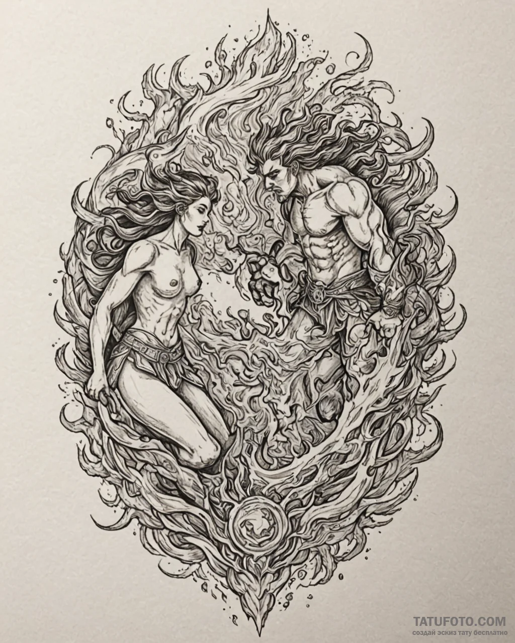 Tat tattoo sketch, epic battle between gods a… — эскиз тату (№1753302208_0, 23.07.2025 20:23) — Tatufoto.com
