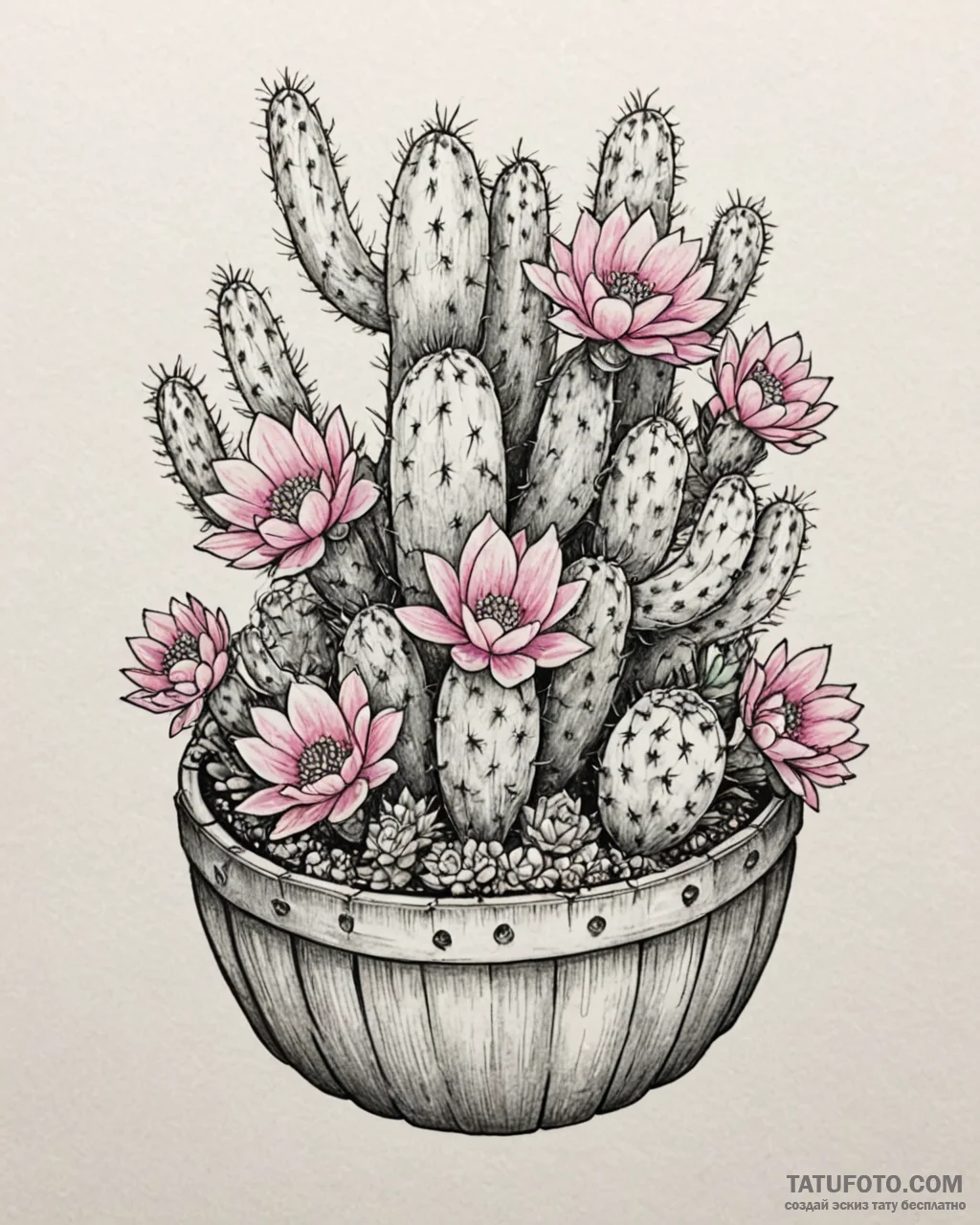 Tat tattoo sketch, cluster of barrel cacti wi... - эскиз тату (№1753302565_0, 23.07.2025 20:29) — Tatufoto.com