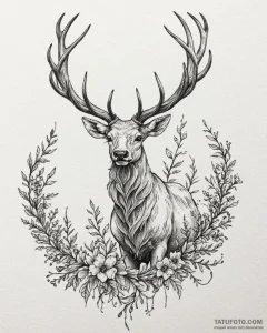 Tattoo sketch, horned stag with twisting antl... - эскиз тату (№1753302735_0, 23.07.2025 20:32) — Tatufoto.com