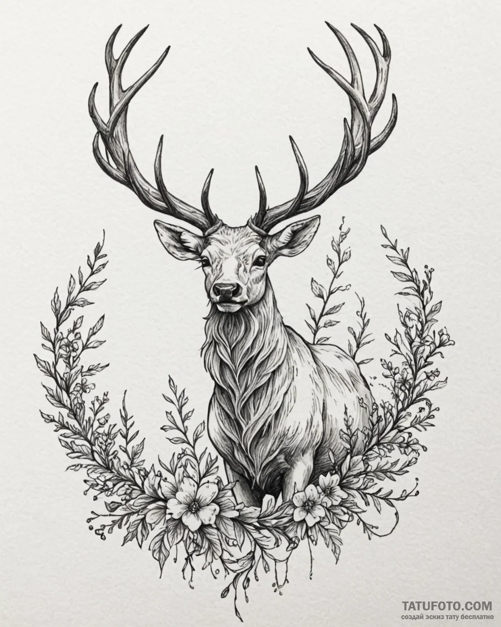 Tattoo sketch, horned stag with twisting antl... - эскиз тату (№1753302735_0, 23.07.2025 20:32) — Tatufoto.com