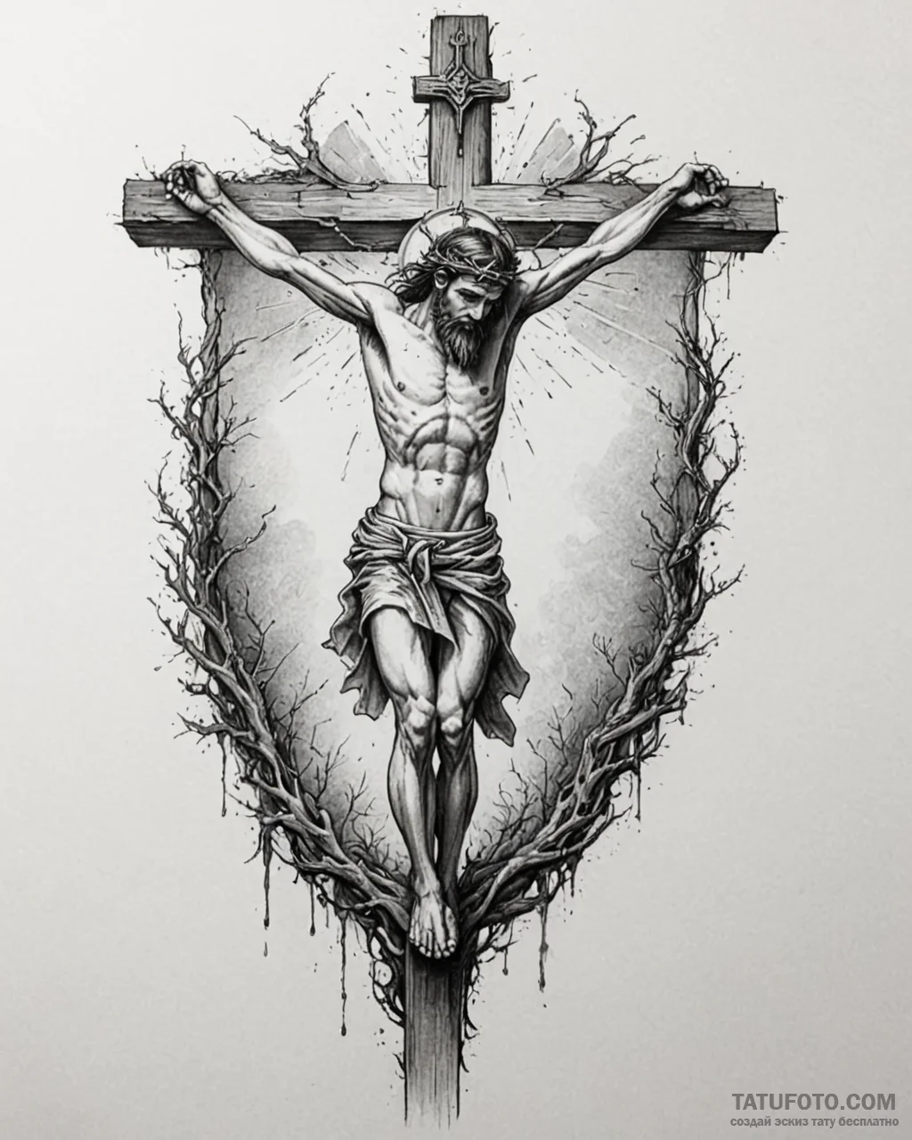 Tat tattoo sketch, crucifixion scene with int... - эскиз тату (№1753303001_0, 23.07.2025 20:36) — Tatufoto.com