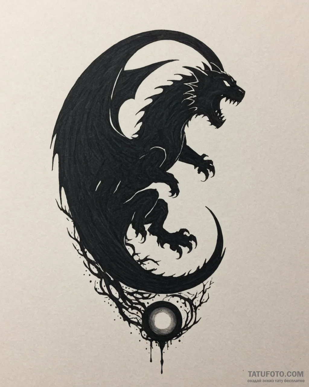 Tattoo sketch, night fury silhouette with moo... - эскиз тату (№1753303721_0, 23.07.2025 20:48) — Tatufoto.com