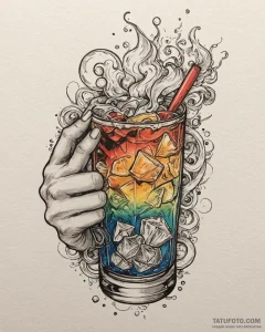 Tat tattoo sketch, bartender’s hand mixing co... - эскиз тату (№1753304346_0, 23.07.2025 20:59) — Tatufoto.com