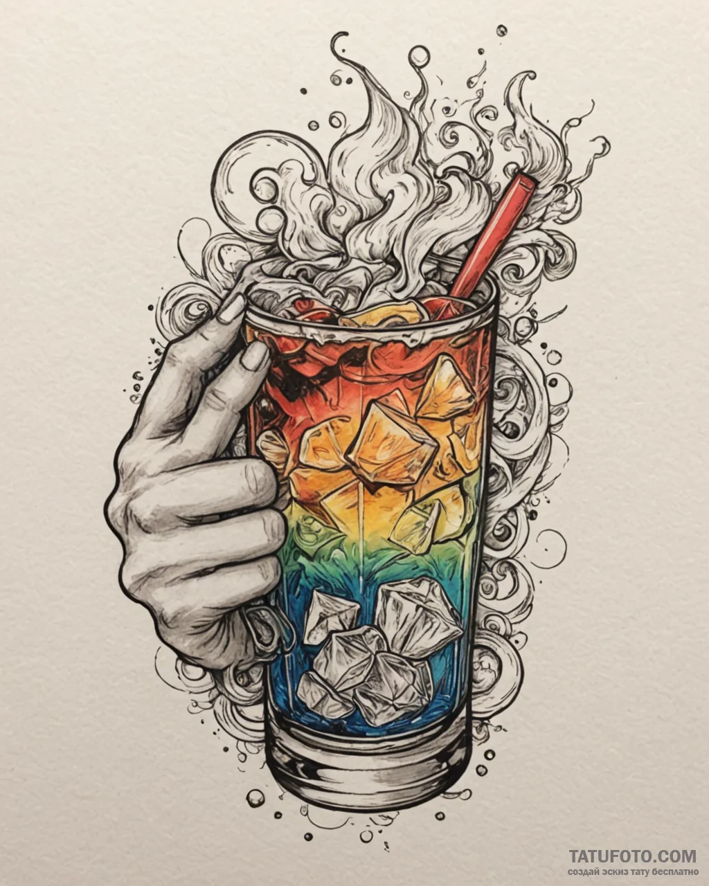 Tat tattoo sketch, bartender’s hand mixing co... - эскиз тату (№1753304346_0, 23.07.2025 20:59) — Tatufoto.com