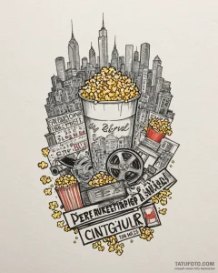 Tat tattoo sketch, movie buff with film reels... - эскиз тату (№1753304521_0, 23.07.2025 21:02) — Tatufoto.com