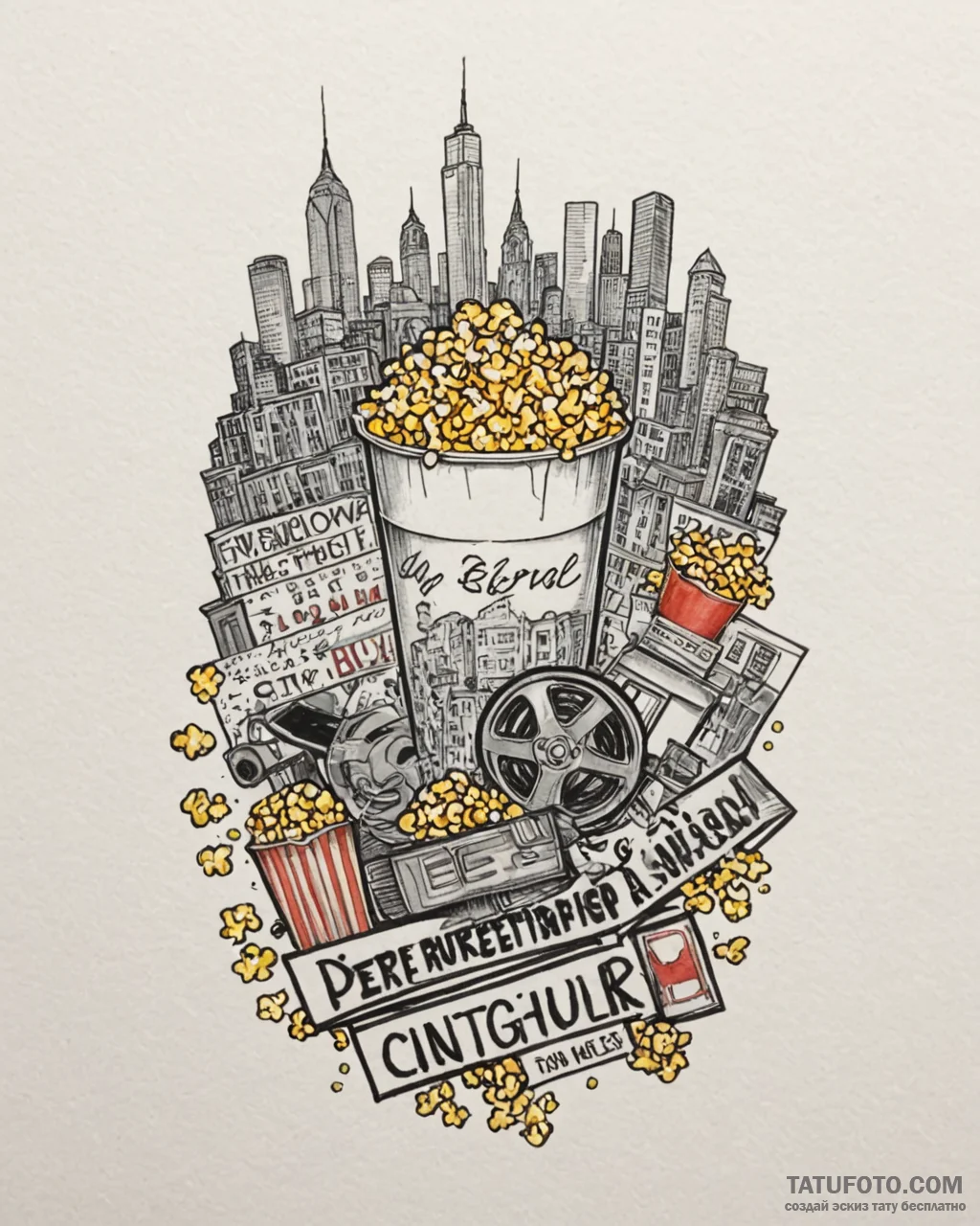 Tat tattoo sketch, movie buff with film reels... - эскиз тату (№1753304521_0, 23.07.2025 21:02) — Tatufoto.com