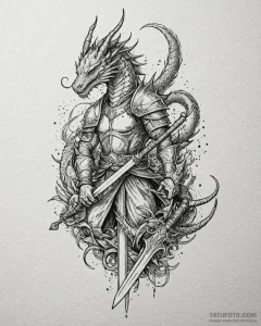 Tat tattoo sketch, fantasy warrior wielding e... - эскиз тату (№1753360122_0, 24.07.2025 12:28) — Tatufoto.com