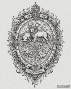 Tat tattoo sketch, ornate medieval crest feat... - эскиз тату (№1753360265_0, 24.07.2025 12:31) — Tatufoto.com