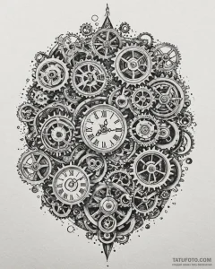Tattoo sketch, paprika surrounded by clocks a... - эскиз тату (№1753362592_0, 24.07.2025 13:09) — Tatufoto.com
