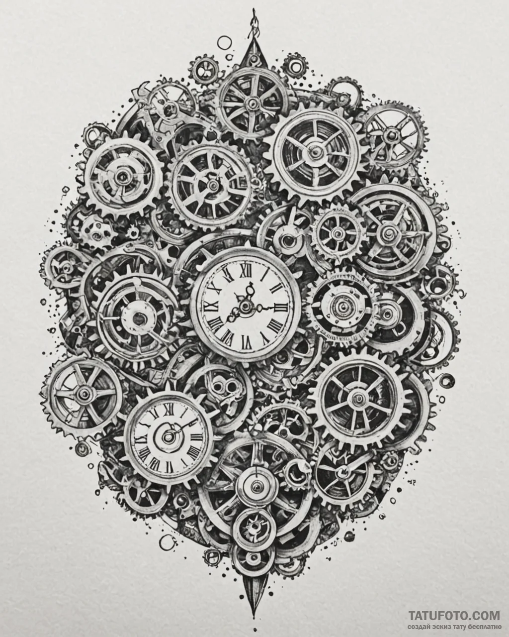 Tattoo sketch, paprika surrounded by clocks a... - эскиз тату (№1753362592_0, 24.07.2025 13:09) — Tatufoto.com