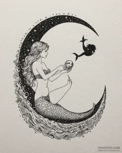 Tat tattoo sketch, mermaid silhouette holding... - эскиз тату (№1753362886_0, 24.07.2025 13:14) — Tatufoto.com