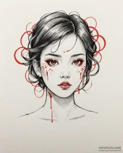 Tattoo sketch, mei’s face with exaggerated ex... - эскиз тату (№1753363915_0, 24.07.2025 13:31) — Tatufoto.com