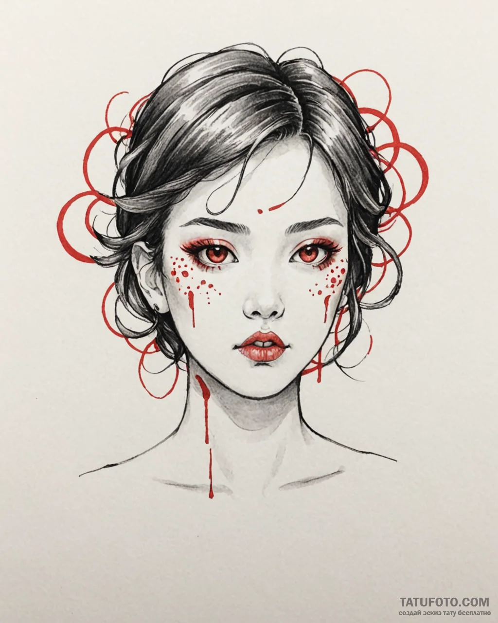 Tattoo sketch, mei’s face with exaggerated ex... - эскиз тату (№1753363915_0, 24.07.2025 13:31) — Tatufoto.com