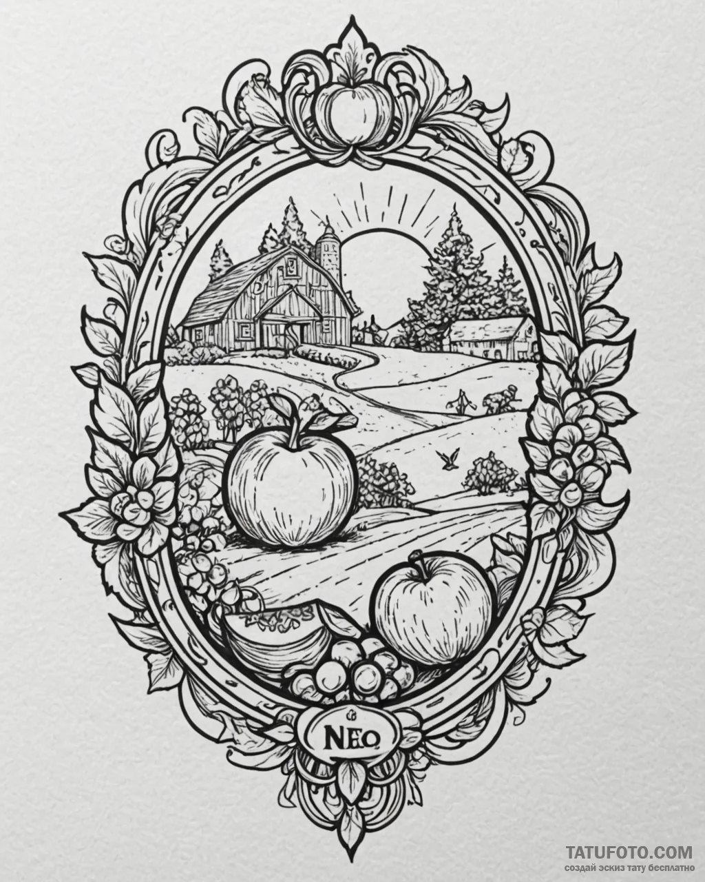 Tat tattoo sketch, vegetarian’s emblem with p... - эскиз тату (№1753364503_0, 24.07.2025 13:41) — Tatufoto.com
