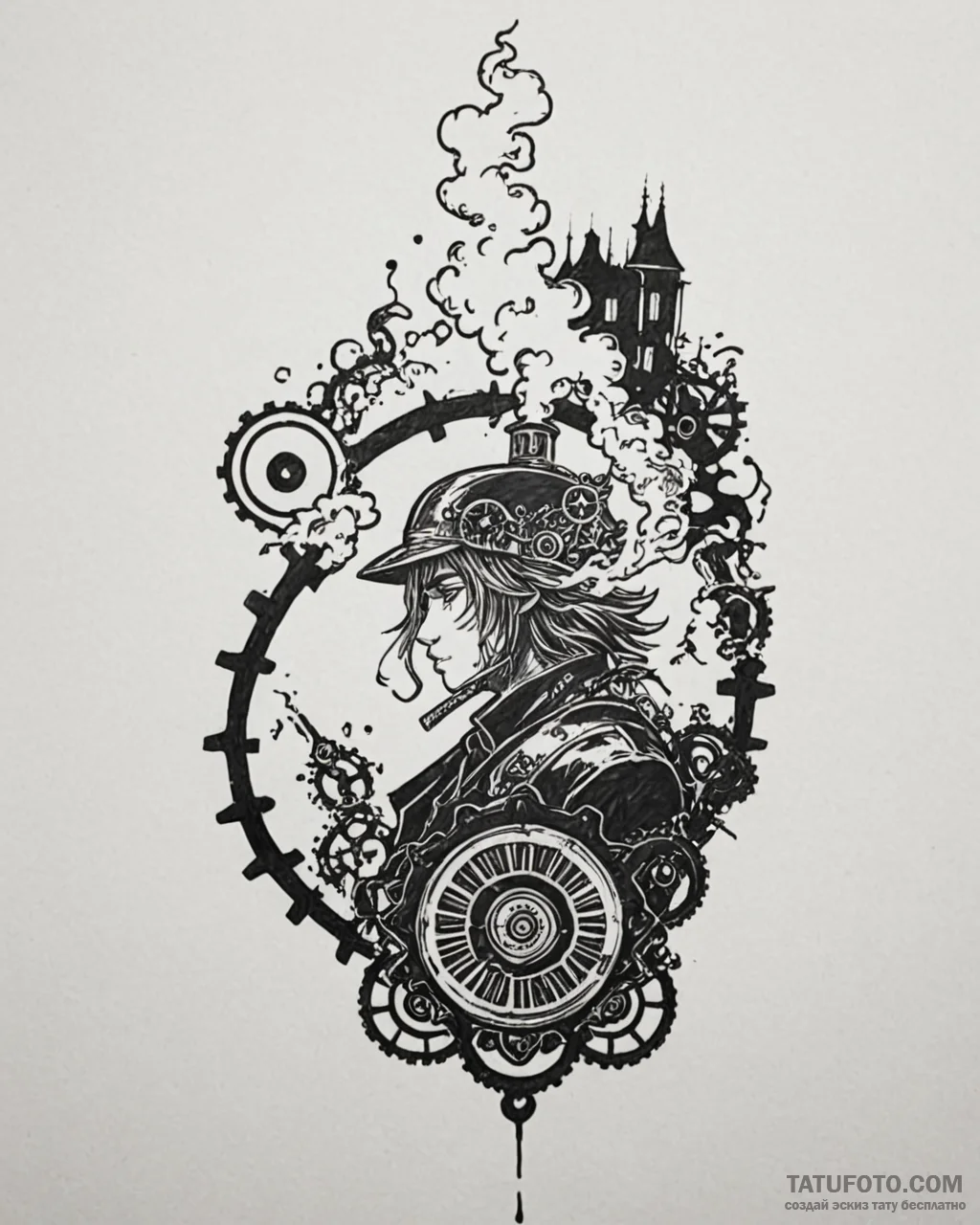 Tattoo sketch, howl’s moving castle silhouett... - эскиз тату (№1753364651_0, 24.07.2025 13:44) — Tatufoto.com
