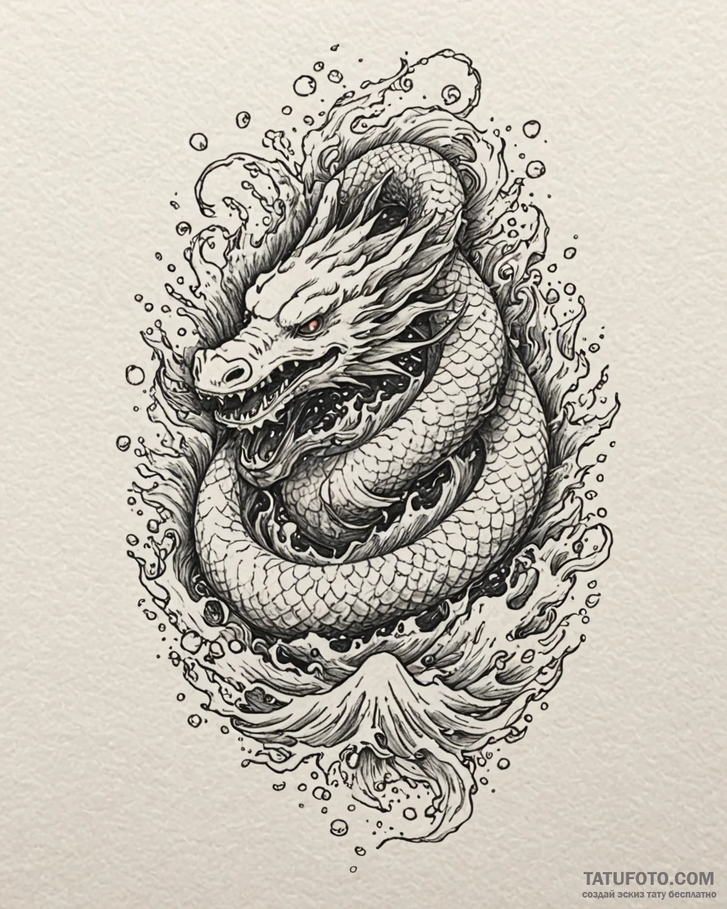 Tattoo sketch, sea monster face emerging from... - эскиз тату (№1753365093_0, 24.07.2025 13:51) — Tatufoto.com