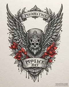 Tat tattoo sketch, police badge with wings an... - эскиз тату (№1753367451_0, 24.07.2025 14:30) — Tatufoto.com