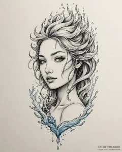 Tat tattoo sketch, water elemental calm with... - эскиз тату (№1753367597_0, 24.07.2025 14:33) — Tatufoto.com