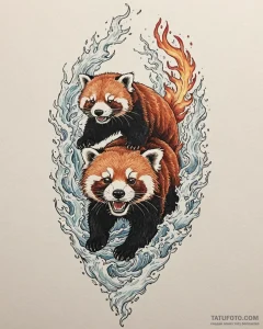 Tattoo sketch, red panda spirit roaring with... - эскиз тату (№1753367742_0, 24.07.2025 14:35) — Tatufoto.com