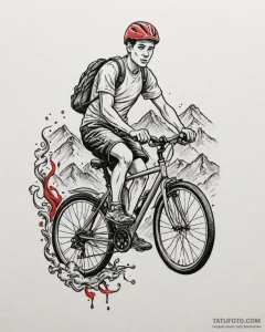 Tat tattoo sketch, cyclist pedaling uphill wi... - эскиз тату (№1753367884_0, 24.07.2025 14:38) — Tatufoto.com