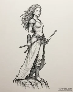 Tattoo sketch, merida standing on cliff edge,... - эскиз тату (№1753368460_0, 24.07.2025 14:47) — Tatufoto.com