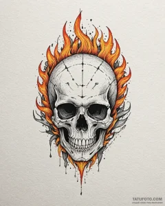 Tat tattoo sketch, skull engulfed in roaring... - эскиз тату (№1753368902_0, 24.07.2025 14:55) — Tatufoto.com