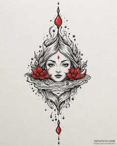Tattoo sketch, spirit in water reflection, sy... - эскиз тату (№1753369042_0, 24.07.2025 14:57) — Tatufoto.com