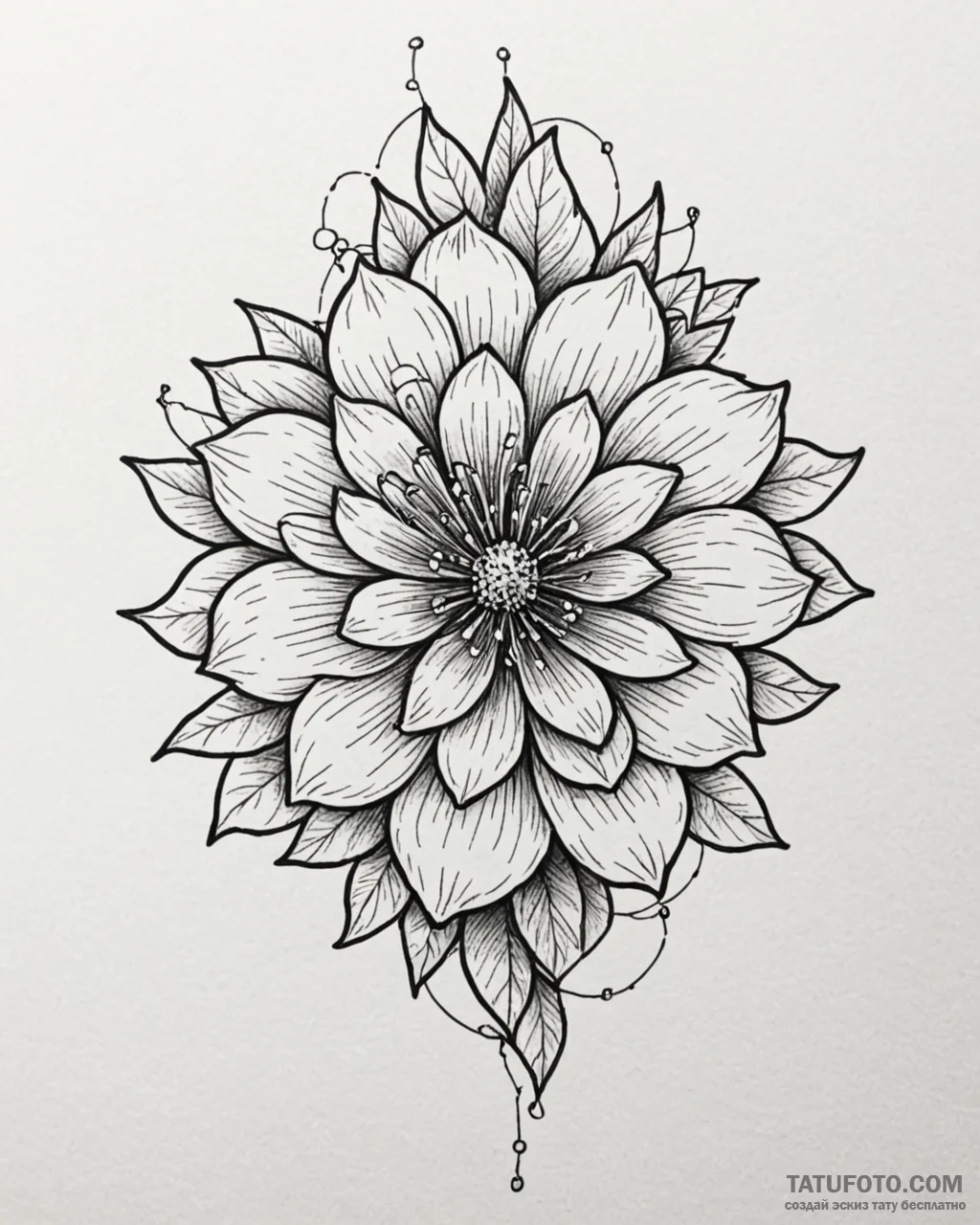 Tat tattoo sketch, whimsical oversized flower... - эскиз тату (№1753370209_0, 24.07.2025 15:16) — Tatufoto.com