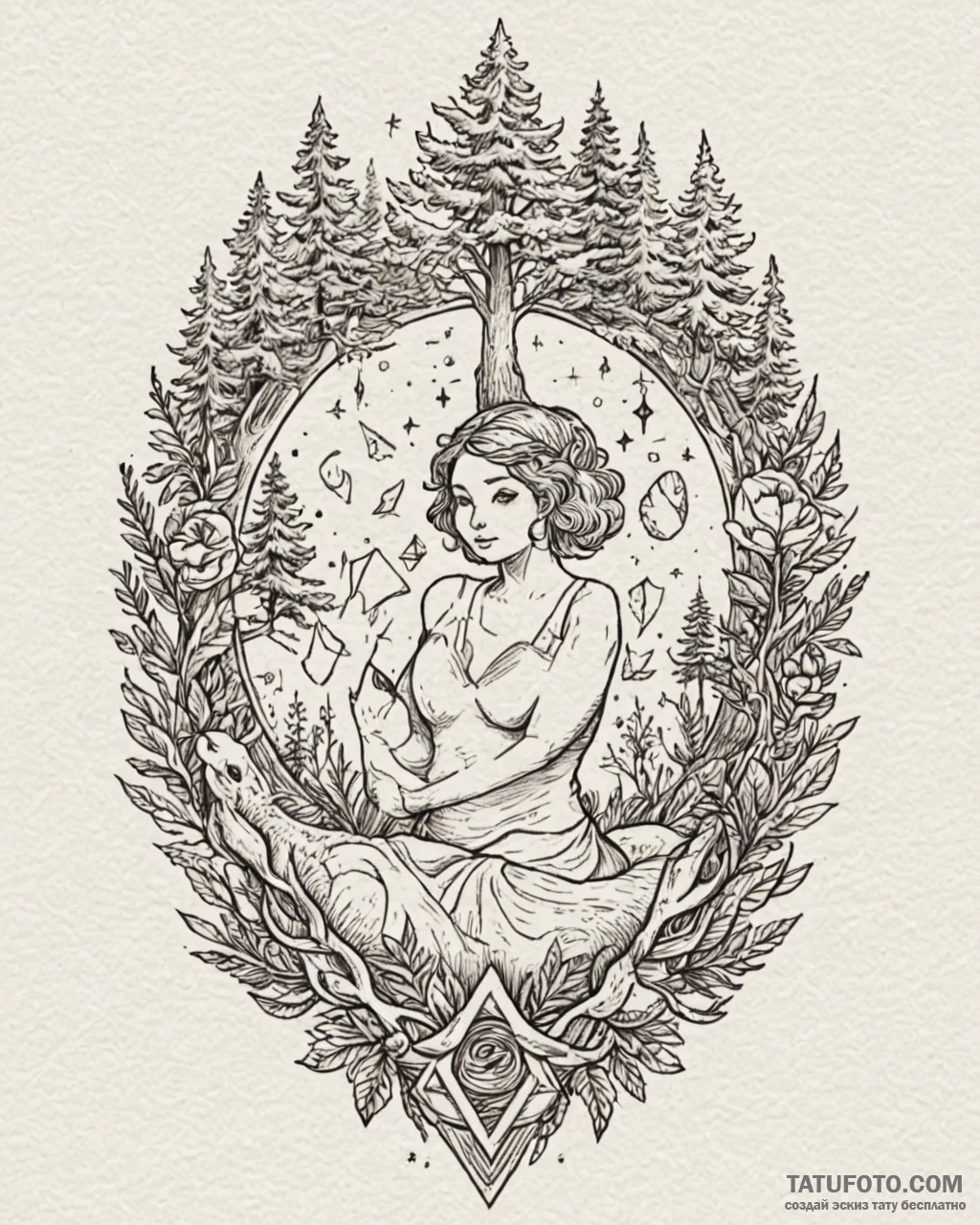 Tat tattoo sketch, ecologist surrounded by tr... - эскиз тату (№1753370508_0, 24.07.2025 15:21) — Tatufoto.com