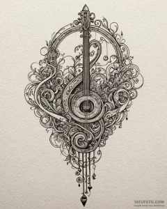 ноты и музыкальные ключи, ink illustration fo... - эскиз тату (№1753371233_0, 24.07.2025 15:33) — Tatufoto.com