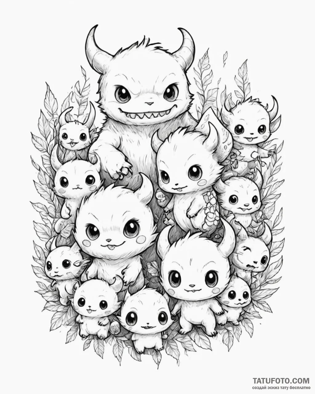 Eskizto, tattoo sketch, mike with tiny monste... - эскиз тату (№1753371680_0, 24.07.2025 15:41) — Tatufoto.com