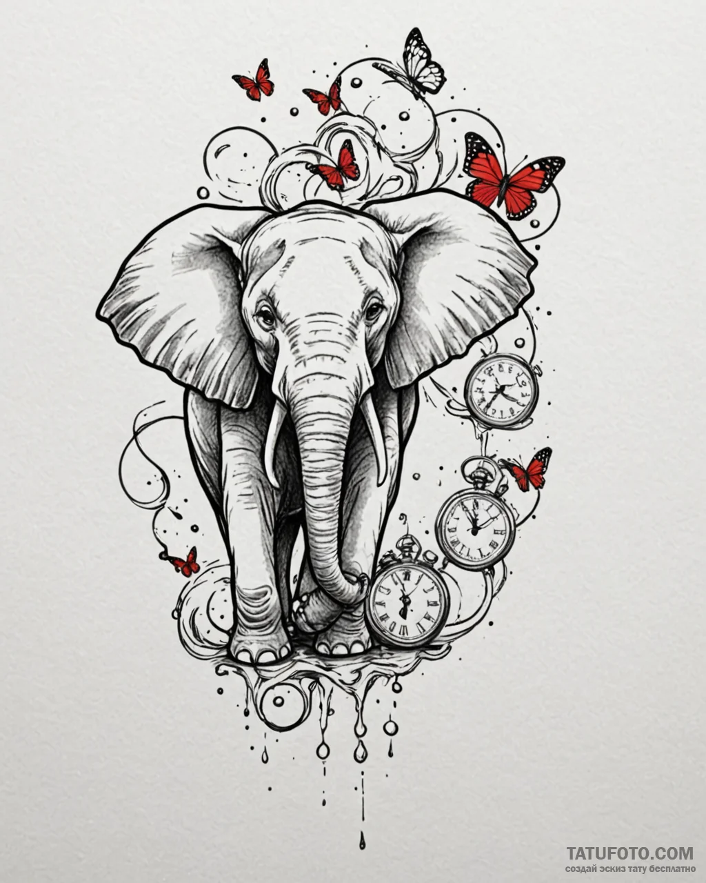 Tattoo sketch, surrealistic elephant with mel... - эскиз тату (№1753372222_0, 24.07.2025 15:50) — Tatufoto.com