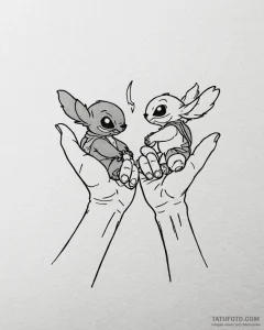 Tattoo sketch, stitch and lilo silhouette hol... - эскиз тату (№1753373482_0, 24.07.2025 16:11) — Tatufoto.com
