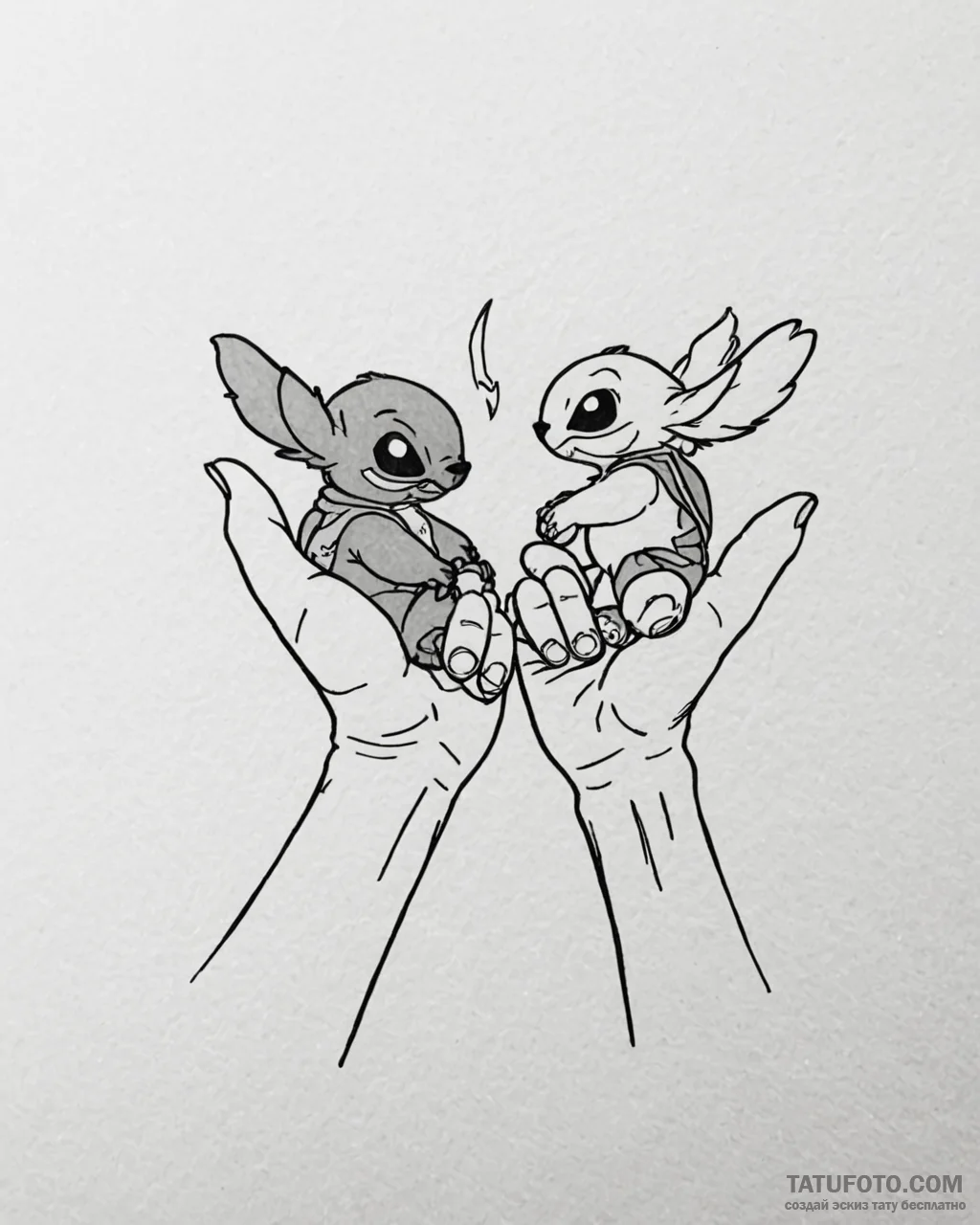 Tattoo sketch, stitch and lilo silhouette hol... - эскиз тату (№1753373482_0, 24.07.2025 16:11) — Tatufoto.com