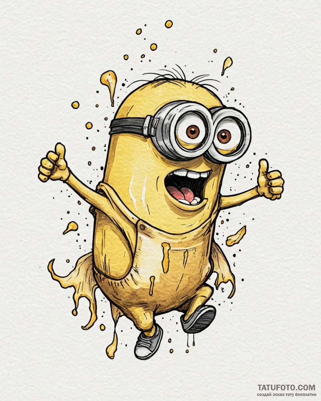 Tattoo sketch, minion sneaking with banana pe... - эскиз тату (№1753374772_0, 24.07.2025 16:32) — Tatufoto.com