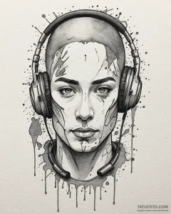 Tat tattoo sketch, hip-hop fan with headphone... - эскиз тату (№1753374981_0, 24.07.2025 16:36) — Tatufoto.com