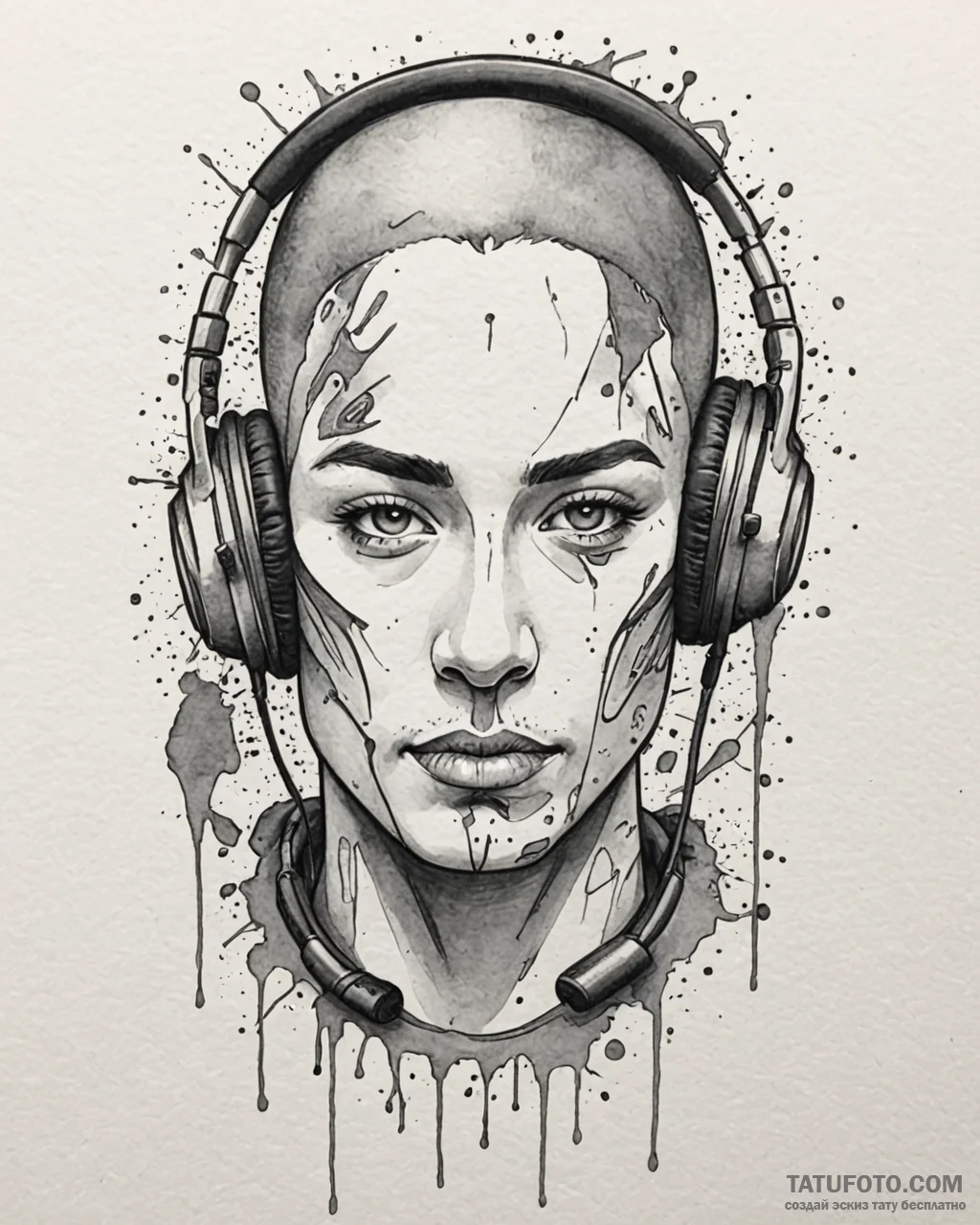 Tat tattoo sketch, hip-hop fan with headphone... - эскиз тату (№1753374981_0, 24.07.2025 16:36) — Tatufoto.com